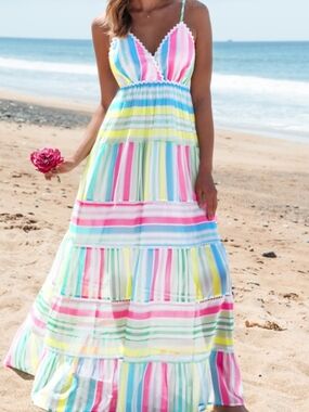 Striped Pastel Maxi Sundress - Multicolor